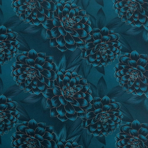 Waterproof Canvas  - Small Print Teal Floral - 50cm x 157 cm