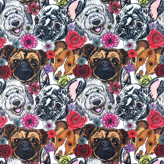 Waterproof Canvas  - Dogs and Flowers- 50cm x 157 cm