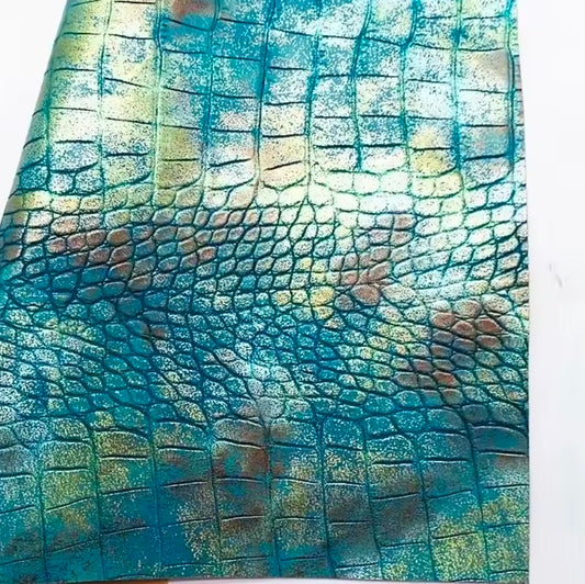Embossed Metallic Croc Vinyl - Golden Green - MCGG -30x130cm