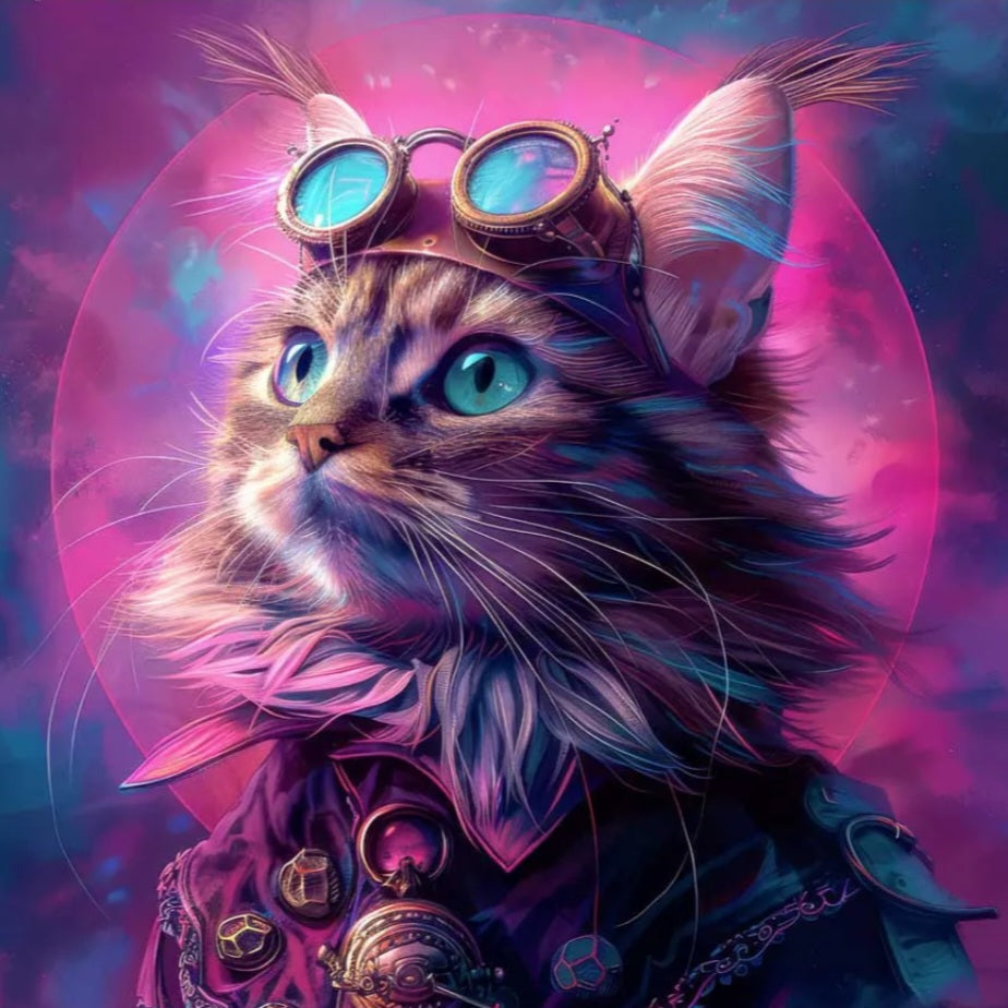 Faux Leather - Bag Panel - Futuristic Cat