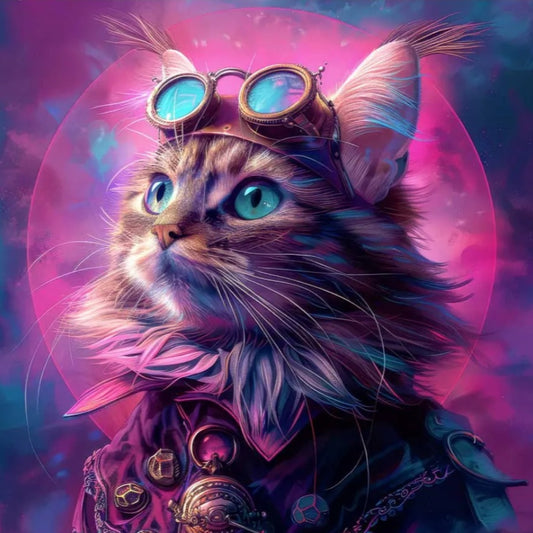 Faux Leather - Bag Panel - Futuristic Cat