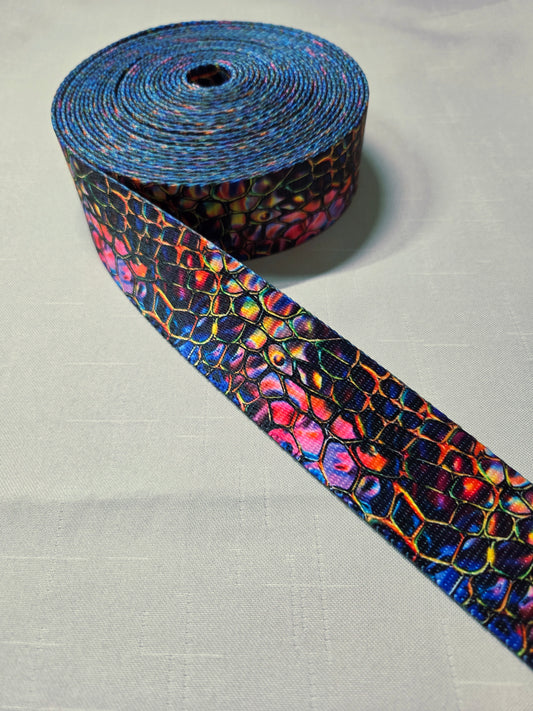Printed Polyester Webbing - 38mm wide - 1m - Dark Shimmer Holo Croc