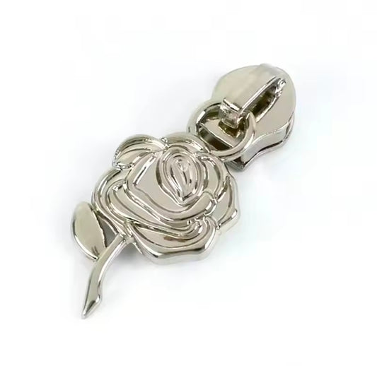 Rose - Silver - #5 Nylon Tape Zipper Pull